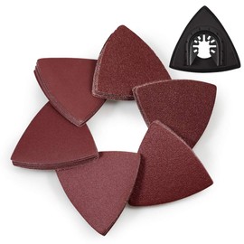 SPEEDWOX 61 Pcs 3-1/8 Inches 80mm Triangle Hook and Loop Sanding Discs with ABS Oscillating Sanding Pad Assorted 40/60/80/120/180/240 Grits Detail Sander Sandpaper