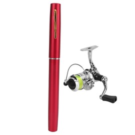 Fishing Rod Kit, Pocket Retractable Portable Pen Shape Fishing Pole Reel Wheel Combo for Saltwater Freshwater Fishing (Red)