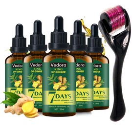 Vedora Ginger Oil for Hair Growth alongwith Roller - Hair Growth Serum, 100% Pure Natural Ginger Essential Oil - Promotes Strong, Thick, Long Hair in Women & Men - 5.05 Fl Oz / 150ML (5 PCS+Roller)