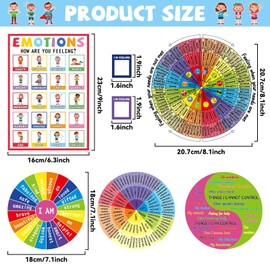 chiazllta 7PCS Feeling Wheel Magnet Magnetic Large Mental Feeling Chart Mood Meter Emotion Poster Therapy Emotion Wheel Magnet Social Work Magnet for Fridge Office Home School Classroom Decor Supplies