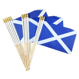 Newperlite Scotland Stick Flag Small Scottish Mini Hand Held Flags - Solid Wooden Pole & Spear Top (12 Pack, 5x8 Inches)