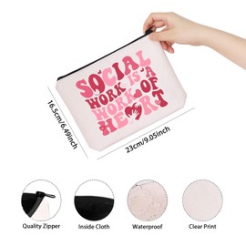 TSOTMO Social Worker Valentine Gift Social Work Is A Work Of Heart Makeup Bag Social Work Teacher Gift (Of Heart bag)