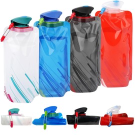 Barlone Pack of 4 Foldable Water Bottles, 700 ml, Reusable Foldable Water Bottle, Water Bottle, Foldable with Clip, BPA-Free Folding Bottle, Drinking Bag for Travel, Adventure, Hiking, Fitness