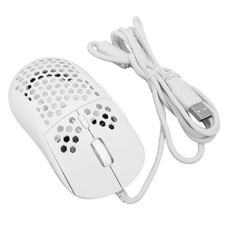 Wired Mouse Ergonomic White Adjustable DPI 6 Keys Hollowed Out
