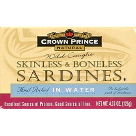 Crown Prince Skinless and Boneless Sardines in Water 4.37 oz (Pack of 6)
