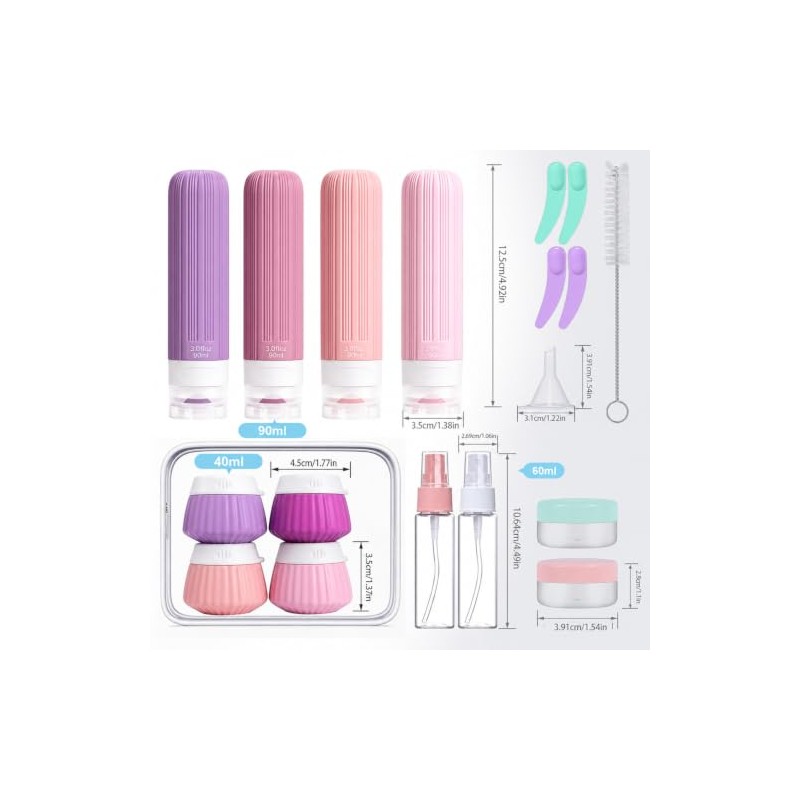 Kit de Viaje 18 Piezas Botellas de Silicona,Envases para Viaje