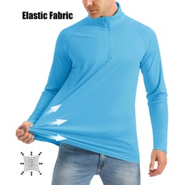 Tshirts for Men Long Sleeve Sun Protective Clothing Men Quarter Zip Pullover Outdoor Shirts Hiking Shirts Fishing Shirts UPF 50+ Uv Protection Shirts Ice Blue