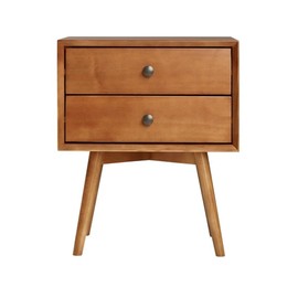 Allora Mid-Century Modern 2 Drawer Solid Wood Bedside Nightstand in Caramel