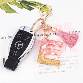 Rohans Pink and Gold Resin Alphabet Initial Letter Keychain, Bag Charm, Key Ring with Lobster Clasp (E)