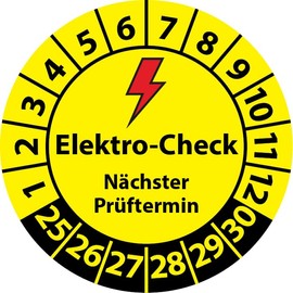 Test Badge Electro-Check Next Test Date, Vinyl Film, Electric Test Sticker, Test Label, Badge E-Check (25 mm Diameter, 100)