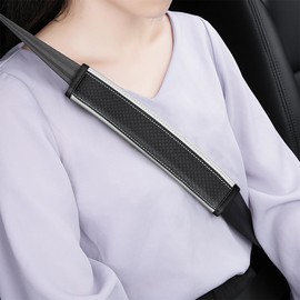 Zpana Car Seat Belt Cover, 2PCS Carbon Fiber Leather Vehicle Strap Harness Pad to Protect Your Neck and Shoulder, Auto Interior Seatbelt Protection Cushion Accessories, Universal Fit (Black/White)