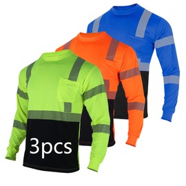 FONIRRA Safety Shirts for Men Hi Vis Reflective 3 Pack Class 2 ANSI High Visibility Work Construction Long Sleeves, Multicoloured, 4X-Large