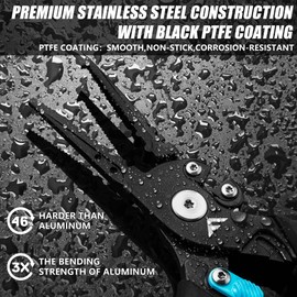 FLISSA 7-1/2 Inch Fishing Pliers, Safety Lock Design Fish Pliers Saltwater with TPR Handle, Stainless Steel hook remover with Braid Cutters, Sheath and Lanyard, Fishing Tool Gifts for Men