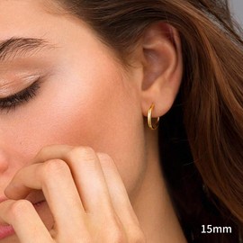 M MOOHAM Gold Hoop Earrings - 14k Gold Plated 925 Sterling Silver Post Hypoallergenic Chunky Mini Dainty Small Hoop Earrings for Women Jewelry 15mm