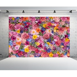 CHNYWORK 7ftx5ft Flowers Wall Backdrop Spring Colourful Blooming Flowers Mother Day Tea Party Background Girls Birthday Wedding Bridal Shower Valentine Day Party Decor Photo Props Wallpaper