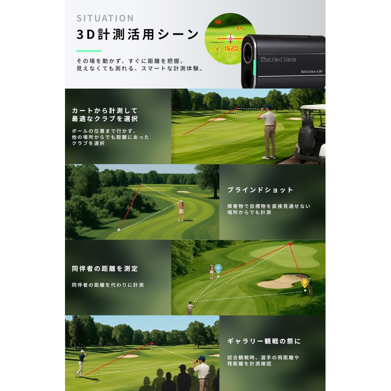 Shot Navi Golf Laser Rangefinder, ACCURA-GR PLUS 3 Point Distance