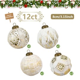SVNVIOZ White Gold Christmas Baubles Decorations, 12Pcs 8cm Christmas Tree Ball Ornaments Set, Xmas Tree Decorations Shatterproof Christmas Balls for Christmas Tree Decoration