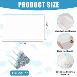 120Pcs Self-Cleaning Cat Litter Box Bags, 6Rolls Drawstring Trash Bag Electric Automatic Cat Litter Box Self-Cleaning Liners Receptacles Bags, Heavy-Duty Extra Thick Compatible with Litter-Robot 3/4