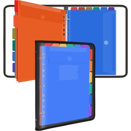 Uquelic Document Folder A4 for Filing, Transparent Vinyl Pockets, Ring Binder, A4 Slim with 12 Plastic Document Bag (6 Colours), Ring Binder Organiser for School, Home, Office