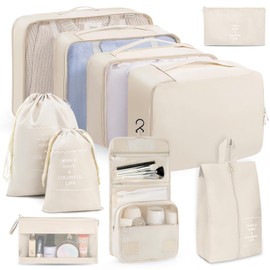 TRMFUSA Packing Cubes 10 PCS, Mesh Breathable Luggage Organizers Bags, Packing Organizers, Durable Travel Essentials Bags Set, Travel Packing Organizers, Beige