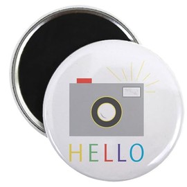 CafePress Camera Hello Magnets 2.25" Round Magnet, Refrigerator Magnet