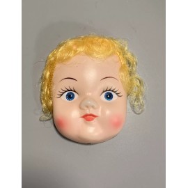 Unbranded Vtg Plastic Doll Face w/Blonde Hair Blue Eyes Crafting Repurpose Hong Kong NOS