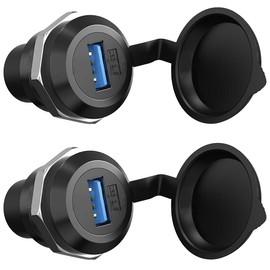 Greluma 2 Pcs USB 3.0 Panel Mount Coupler USB A Female to Female Connector Adapter with Dust Cap