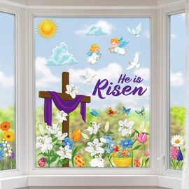 Happy Easter Decorations Window Clings He is Risen Window Clings Religious Window Decorations Christian Window Decorations for Glass Windows Spring Decals for Easter Home Party Supplies