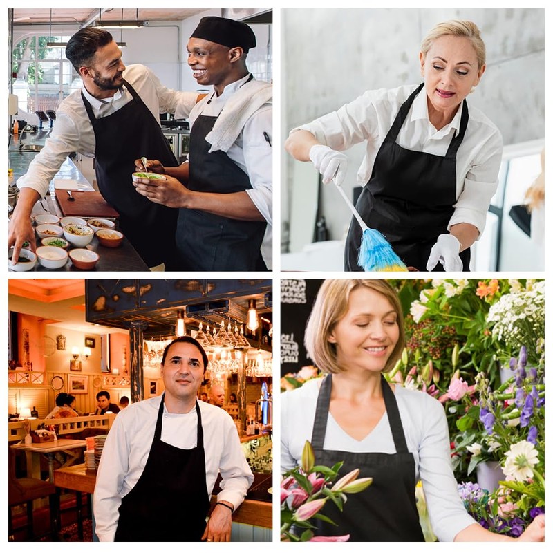 Wzhtuzi 4 Packs Black Cooking Apron, Kitchen Apron, Cotton Apron