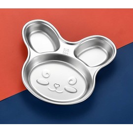 temviey Stainless steel children's meal plate split type plate, suitable for children's meals, Easter bunny shape, fun and cute, can be used for gatherings, Children's Day, family gatherings, etc