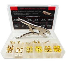 54PCS PK-26 1/4" I.D. Torch Hose Repair Kit, Air Hose Repair Kit for Torch Hose/Oxygen Acetylene/Air Hose, 1/4" Hose Repair Kit Include Fittings/Crimping Tool/Ferrules/Couplers/Braces/Splicers/Nipples