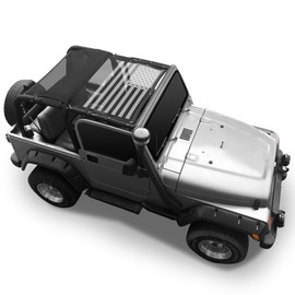TJ Top Sunshade Roof Compatible with 1997-2006 Jeep Wrangler TJ Accessories, Mesh Bikini Jeep Wrangler Cover, Blocks UV, Wind, Noise, USA Flag (TJ-Flag)