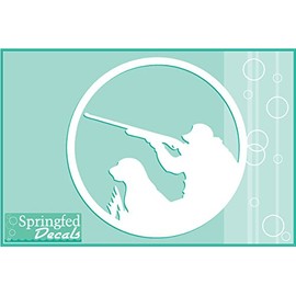 HUNTER and DOG Silhouette Cut Vinyl Decal in White #1 4" Car Truck Laptop Decal Duck Hunting