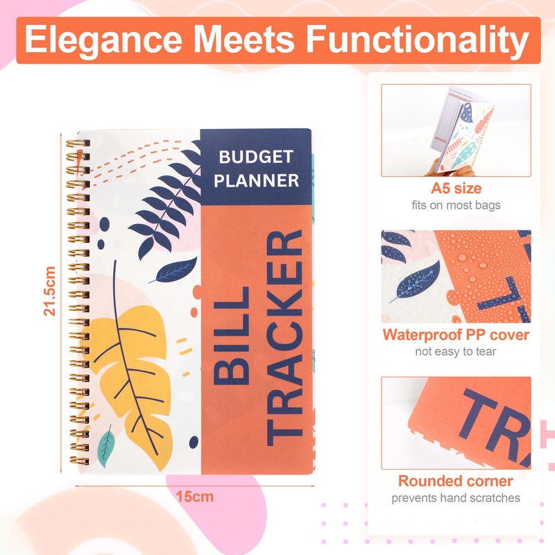 Bill Payment Tracker Notebook with Spiral Binding and Back Pocket