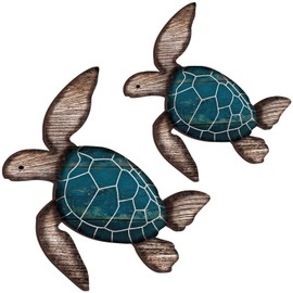 2 Sizes Wooden Sea Turtle Wall Decor Wall Art Farmhouse Ocean Turtle Hanging Decoration Beach Theme Decor Vintage Turtle Coastal Decor for Home Lake House Bathroom Decor (Blue)