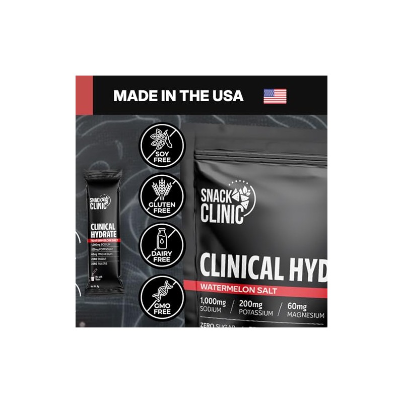 Polvo de electrolitos Clinical Hydrate, sabor a sandía y sal,