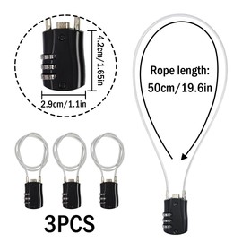 Kellegour Pack of 3 Luggage Lock, Combination Lock, 3 Digit Suitcase Padlock, Padlock Wire Rope, Mini Password Lock, for Lockers, Travel Bag, Travel Luggage Suitcase (50 cm, Black)