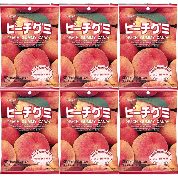 Kasugai Peach Gummy Candy 3.77oz (6 Pack)
