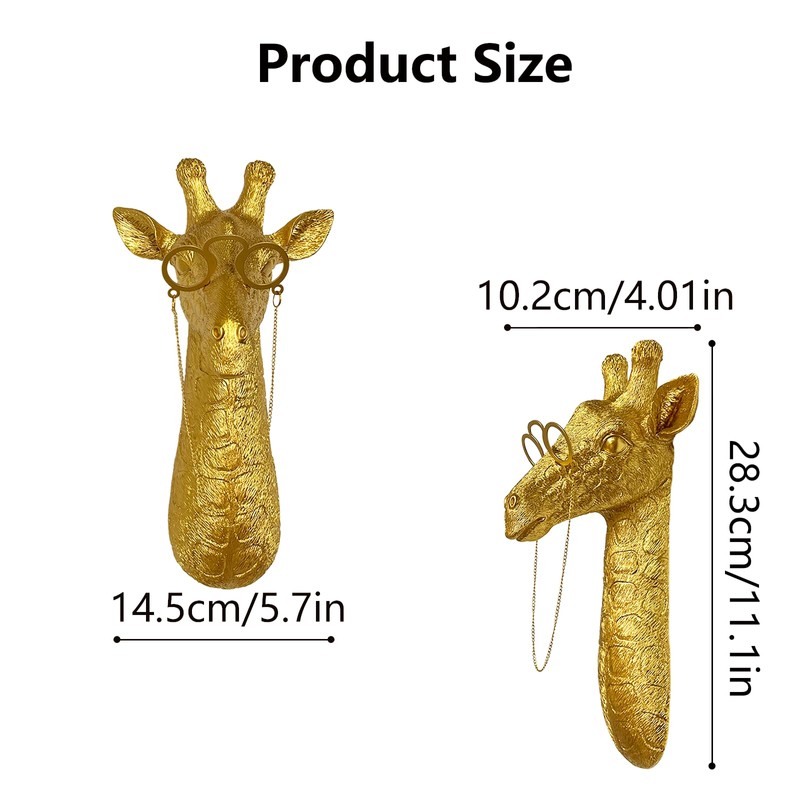 WOPARTY Decorative Gold Giraffe Head Wall Mount with Glasses, Resin