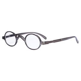 Eyekepper Small Oval Round Reading Glasses Vintage Mini Reader Eyeglasses for Men Women Reading with Spring Hinges Grey Frame +1.75