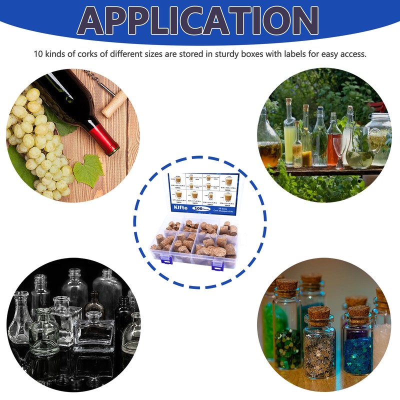 Klfte 100Pack 10 Sizes Cork Stoppers,Small Corks Plugs For Bottles,