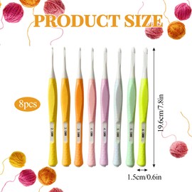 Crochet Hooks Sets 8PCS Ergonomic Crochet Hooks Plastic Crochet Hook with Soft Rubber Handle Relieve Pain for Lightweight Crochet Needles Beginners Gift