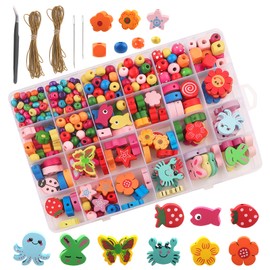 Craft Colourful Wooden Beads for Threading DIY Beads Jewellery Set Children's Wooden Beads with Hole for Threading Craft Beads for Bracelets Cord Set Necklaces Gift (550 Pieces Craft Colourful Wooden