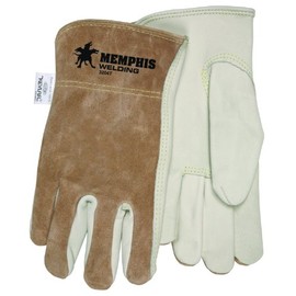 MCR Safety 3204XL Select Grade Cow Grain Leather Driver Gloves Sewn with Kevlar Thread and Memphis Logo, Cream/Brown, X-Large, 1-Pair