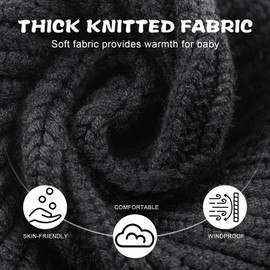 UAMOEI Baby Winter Hat Bear Kids Knit Beanie with Ears Girls Warm Hats for Boy Toddler Beanies Earflap Girl Infant Hat (US, Age, 0 Months, 6 Months, Black+Gray)