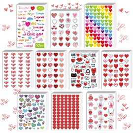 kortes 50-Sheets Valentines Heart Stickers with 10 Different Designs of 2140 pcs, Valentine's Day Stickers Party Supply Classroom Reward for Kids, Pack 01
