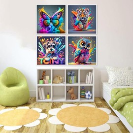 4 Pieces Painting by Numbers from 6 7 8 9 Years Girls Painting by Numbers Children Animals 20 x 20 cm DIY Gemäide Craft Set Children Gifts for Girls and Boys with 8 Brushes and 4 Sets Acrylic Paints