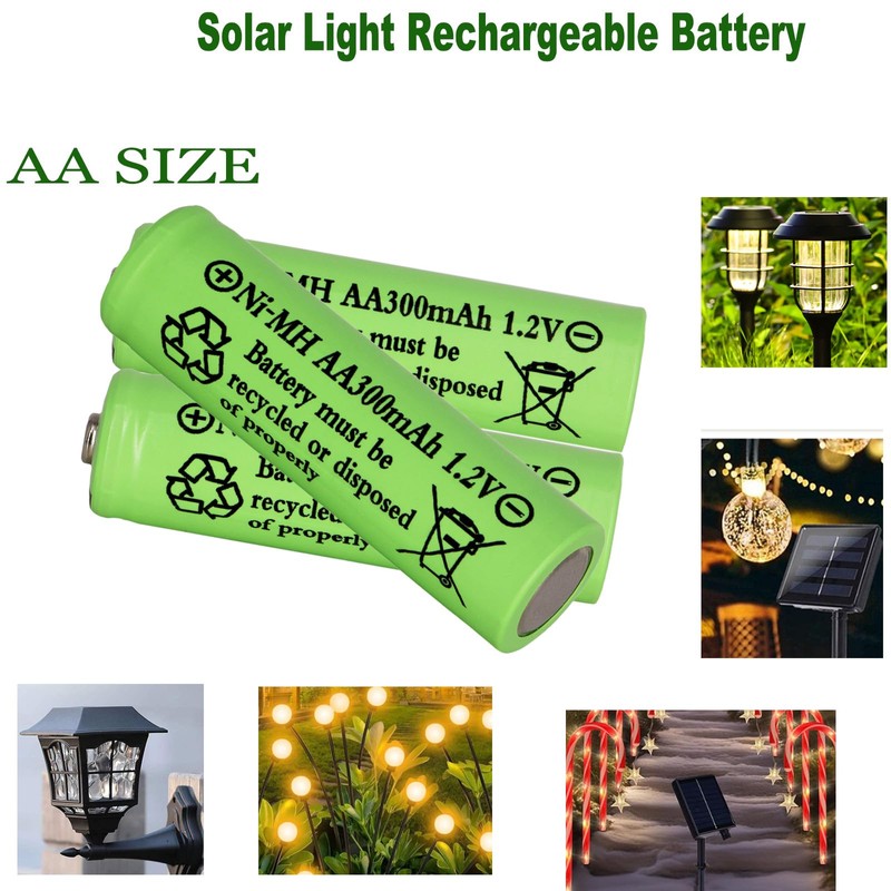 Yibatopow 16 Packs1.2V AA 300mAh Solar Lights Batteries Ni-MH Rechargeable