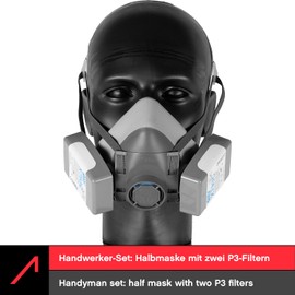 ACE Respirator Set for Craftsmen and Builders - Respirator Mask with P3 Double Filter - Half Mask Against Dust and Particles