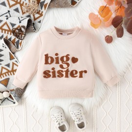 Big Sister Little Sister Matching Outfits Big Sister Pullover Sweatshirt Lil Sis Romper with Long Sleeves for Girls Baby, Beige Big Sis